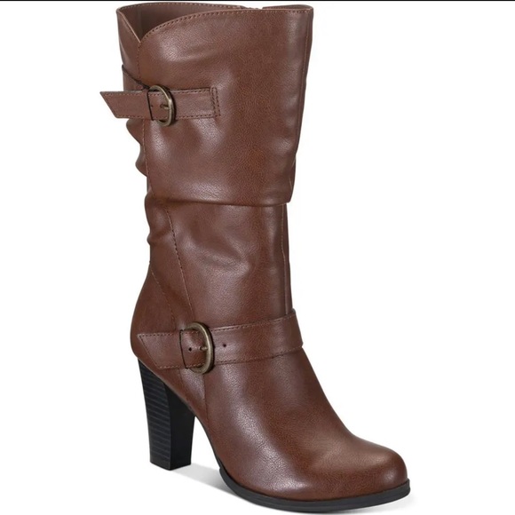 Style & Co. Shoes - Style & Co Mid Calf Cognac Slouch Heeled boot Wide Calf NEW Size 11M